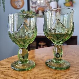 Vintage 70's Tiffin Franciscan Cabaret Green Lotus Footed Water Wine 2 Goblets